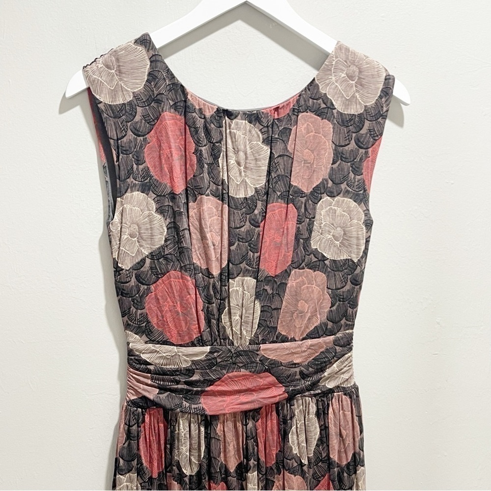 BODEN Women’s Gray Coral Floral Print Pleated Fit And Flare Dress Lined Sz US 2 - Picture 3 of 7